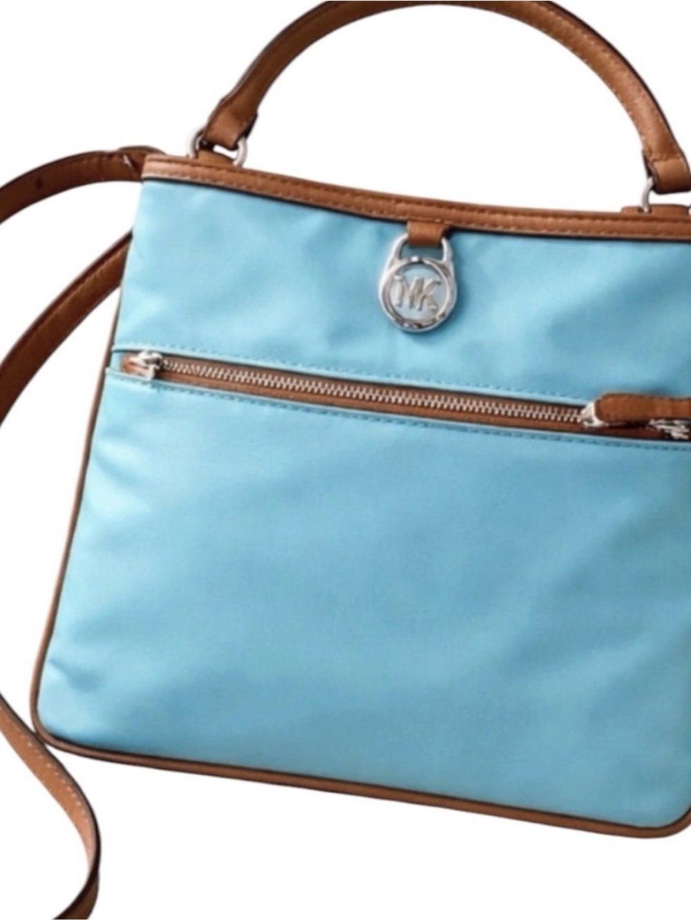 Fossil Sky Blue Shoulder Bag with Tan Trim